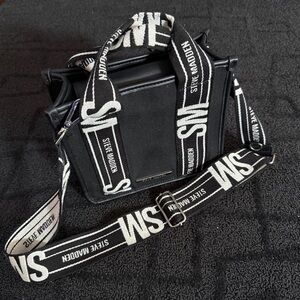 Steve Madden Black Messenger Bag with Logo Strap
